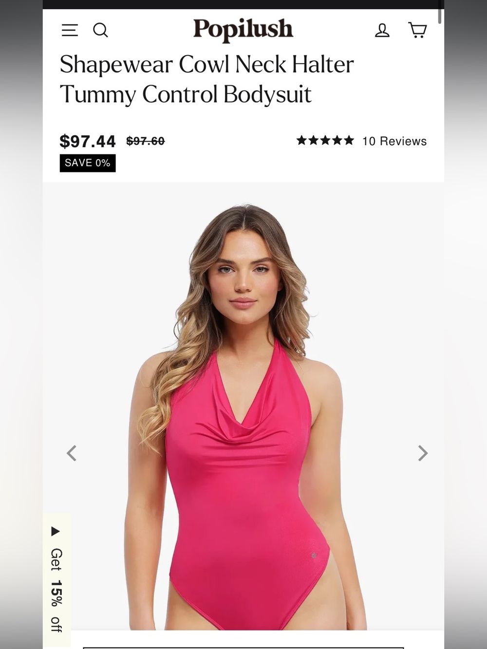 Popilush Pink Cowl Neck Halter Tummy Control Bodysuit